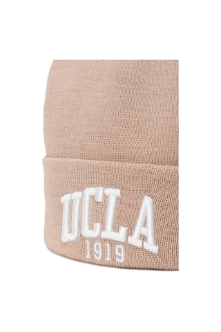 Ucla Lanıta Bej Bere Nakışlı - Unisex Bere Bej