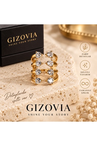 Celeste Gold Çok Sıralı Kristal Taşlı Yüzük Altın