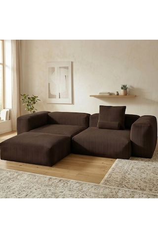 Relax Köşe Koltuk Takımı Sünger Koltuk Kanepe Divan Kahverengi