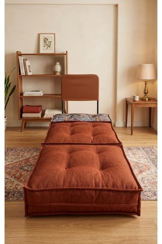 Viscolog Comfy Plus Yeni Nesil Bohem Tekli Koltuk,yataklı Katlanır Berjer,yer Yatağı,şark Köşesi 75x75 85cm Kırmızı