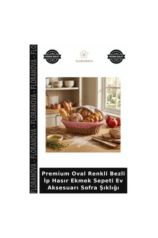 Premium Oval Renkli Bezli İp Hasır Ekmek Sepeti Ev Aksesuarı Sofra Şıklığı Çok Renkli