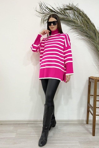 Kadın Uzun Kollu Balıkçı Yaka İspanyol Kol Triko Bluz Pembe