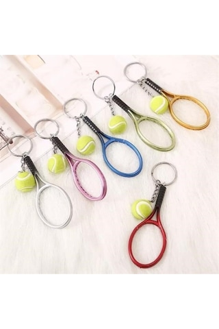Buffer Gerçekçi Tenis Raketi Tasarımlı Şık Anahtarlık Kolye Çanta Süsü Tennis Keychain Çok Renkli