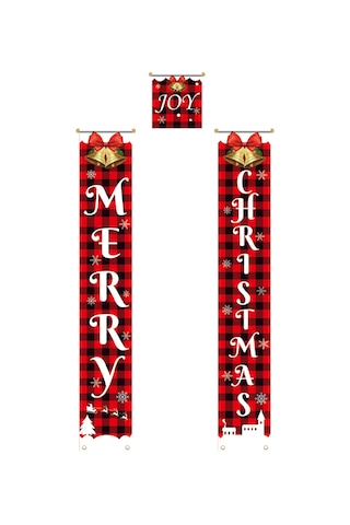 Kangvka Noel Kapı Askısı - Zil Desenli Kumaş Banner, 180x30 Cm, Kırmızı Renk, 3 Seçenekli Stili