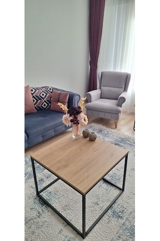 Rafadi Modern Orta Sehpa Salon Oturma Odası Orta Sehpa Metal Ayaklı Atlantik Çam