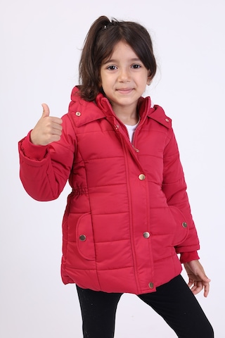 Toontoy Kids Toontoy Kız Çocuk Su İtici Kapüşonlu Fermuar Ve Çıtçıt Kapamalı Cepli Mont - İçi Suni Kürklü Kırmızı