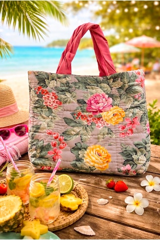 Ky Atelier Çiçek Desenli Renkli Kapitone Plaj Çanta- El Yapımı Clutch- Abiye & Günlük Kullanım- Şık Kadın Çanta Çok renkli