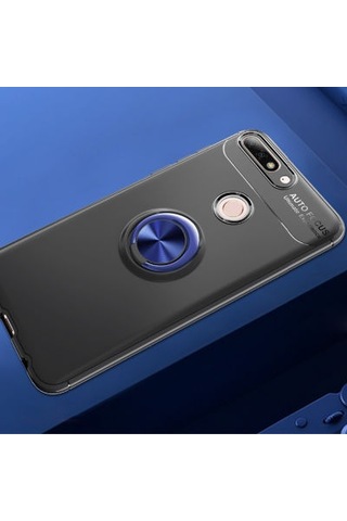 Huawei Y7 2018 Kılıf Yüzüğü Stant Ve Araç Tutucu Olabilen Şık Esnek Premium Silikon Kapak Ryc/ravel Siyah - Mavi