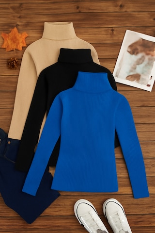 3'lü Paket Kadın Basic Tam Balıkçı Yaka Kazak Çok Renkli-2