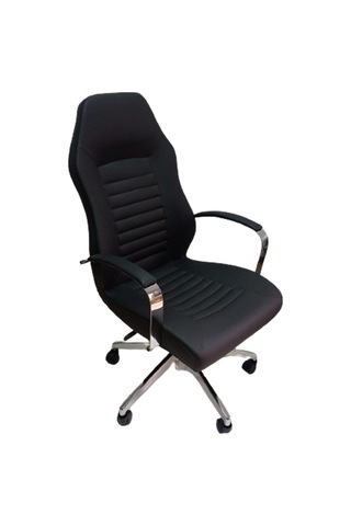 Çalışma Koltuğu Makam Sandalyesi Krom Yıldız Ayaklı Siyah Suni De