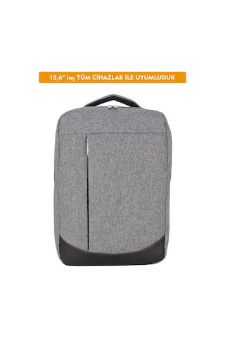Dada Unisex Gri Laptop Sırt Çantası Okul Ofis İş Günlük Kullanım 15,6" İnç Su Geçirmez Kumaş Gri