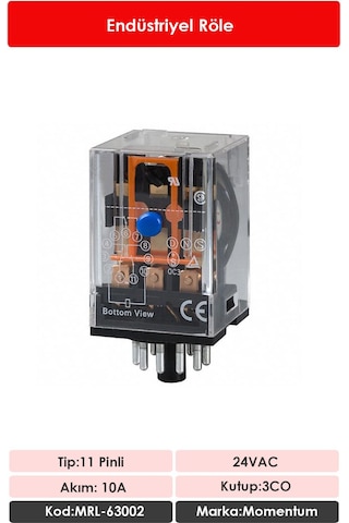 Momentum Röle 3 Kontak 11 Pin 10A Bobin:24VAC MRL-63002