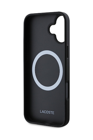 Apple Uyumlu iPhone 16 Kılıf Lacoste Lisanslı Pu Pike Desenli Timsah Logolu Ve Type-c Kablo 1.5m Siyah