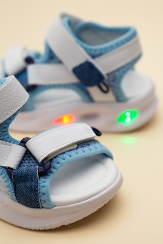 Şirin Bebe Şirinbebe Ortopedik Erkek Bebek Sandalet Beyaz Işıklı Taban Cırtlı Yan Kapalı-4751