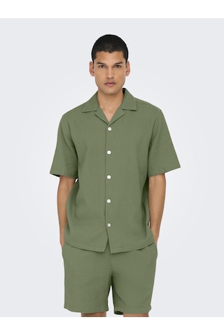 Only & Sons Erkek Waffle Kumaş Yazlık Resort Gömlek - Onsbertil Model-yeşil Yeşil