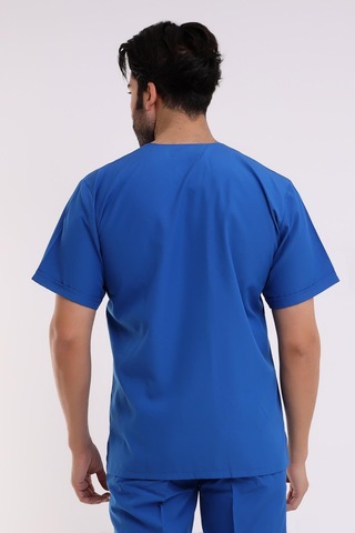 Zarf Yaka Erkek Likralı Tek Üst - 6411 Saks Mavi-12099 6411 Saks Mavi Soft