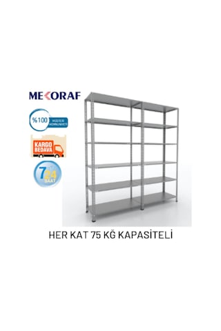 Mekoraf 43 X 93 2 Metre 6 Katlı Duble Raf Sistemi (2 Ünite ) Gri