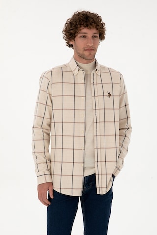 U.S. Polo Assn. Erkek Krem Kareli Uzun Kollu Regular Gömlek 50316617-VR182