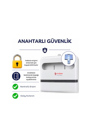 Mulpex Yarım Katlı Klozet Kapak Örtüsü Dispenseri Beyaz Abs Plastik Kilitli 40x28x4,5 Cm