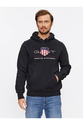 Gant Erkek Kapşonlu Sweatshirt Yandan Cepli Siyah