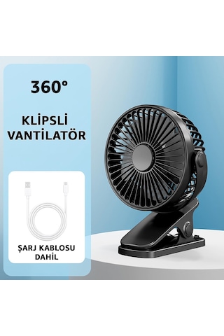 Robeve Şarjlı Usb Mini Klipsli Vantilatör Fan - 3 Kademeli - 360 Hareketli - Bebek Arabası, Ofis, Masaüstü, Kamp