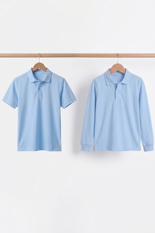 Nacar Store Unisex Çocuk Uzun Ve Kısa Kollu Polo Yaka Okul Tişörtü 2'li Set Bebek Mavi