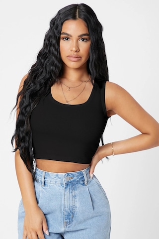 Angbutik Kadın Siyah Kare Yaka Crop Top Bluz