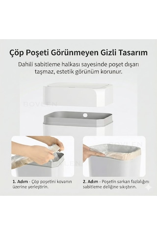 Otomatik Hareket Sensörlü Çöp Kovası, Banyo Çöp Kovası, Çocuk Odası Çöp Sepeti, Çöp Kutusu, 2 Adet 1.5 V Aa Pil, Piller Pakete Dahil Değildir 12 Litre - 23.5x17.5x31.8 Cm Belirtilmemiş