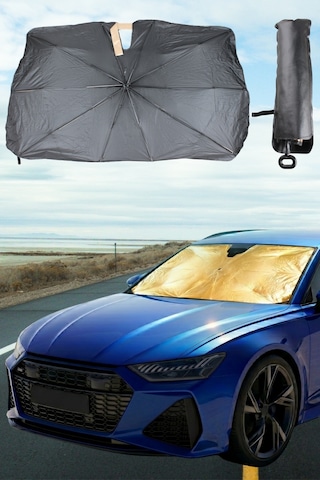 Araç Ön Cam Güneşlik Şemsiyesi 140x80 Cm Katlanabilir Isı Yalıtımlı Araba Güneşliği 360 Derece Bükül