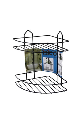 2 Katlı Üçgen Metal Banyo Köşeliği Siyah - Duşakabin Rafı