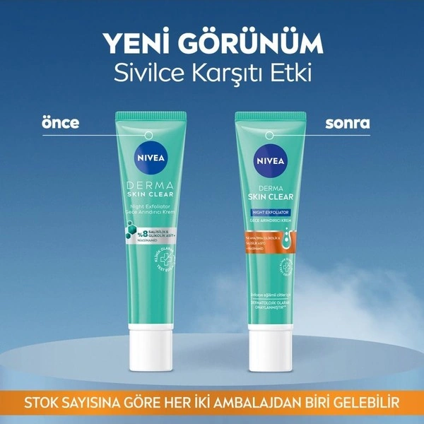 Derma Skin Clear Exfoliator Gece Arındırıcı Krem 40ml, Karşıtı, Niasinamid, Karma Ciltler