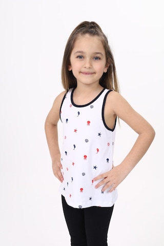 Toontoy Kız Çocuk Baskılı Bisiklet Yaka Basic Atlet Beyaz