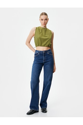 Koton Crop Üst Paraşüt Kumaş Kolsuz Beli Lastikli Haki 4sak30025pw 4SAK30025PW854 Haki