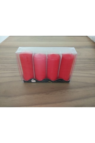 4'Lü Kokusuz Kırmızı Bozkurt Silindir Mum 3.5*9Cm (361458268)