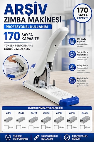Büyük Boy Zımba Makinesi 1 Adet Kangaro Ds-23s20fl Arşiv Tipi Zımba Makinası 170 Yaprak Kapasiteli Büro Zımba Teli Kollu