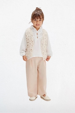 Noble Kids Kız Çocuk 3'lü Dantel Yelek Bluz Keten Pantolon Takım Bej