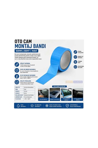Oto Cam  Bandı 50 Mm X 66 Metre Mavi Otomotiv Cam Yapıştırma Ve Sabitleme Bandı