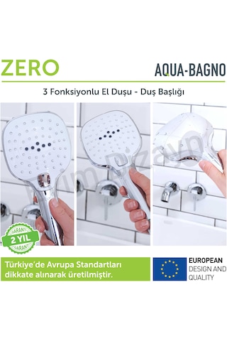 Aqua Bagno Zero El Duşu - Duş Başlığı 3 Fonksiyonlu Krom