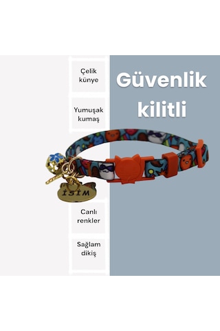 Caramelos Güvenlik Kilitli Kedi Tasması Isimli Künyesi Ptrl