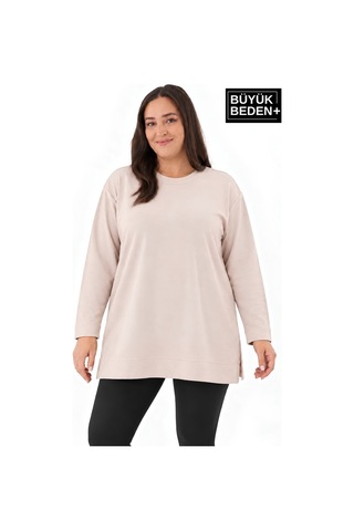 Süperlife Kadın Tunik Büyük Beden İnce Sweatshırt Spr26btk990 Beıge
