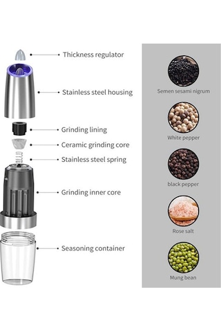 Danri Elektrikli Karabiber Değirmeni Seti, Otomatik Tuz Ve Karabiber Değirmeni, Akülü, Tek Elle Çalıştırma
