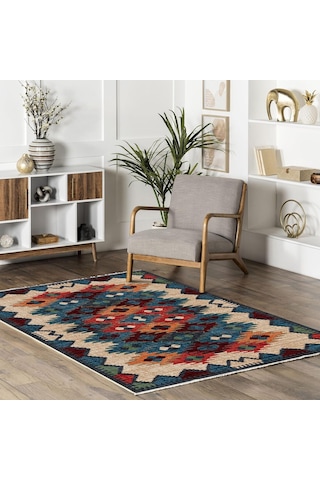 Pastelhome Anti-cilt Hassasiyetik Yıkanabilir Kaymaz Şönil Halı Kilim Kendinden Saçaklı Eskitme, Modern Desen Otur Çok Renkli