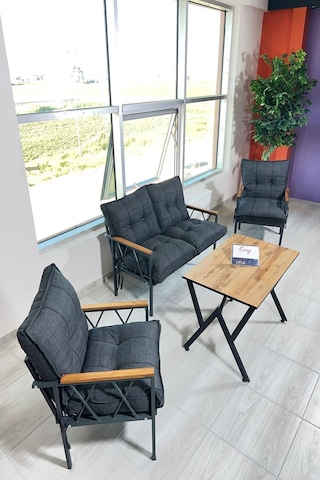 Ard & Garden Miray 211 Masalı Antrasit Fermuarlı Bahçe Balkon Takımı, Salon, Teras- Berjer Düğmeli Metal Çay Seti Gri