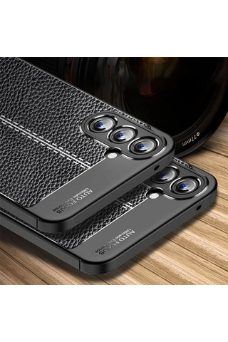 Samsung Galaxy A37 Uyumlu Silikon Kılıf Deri Desenli Darbe Emici Autofocus Tam Koruma Kapak