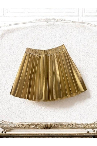 Kız Bebek Pileli Deri Etek-14903 Altın