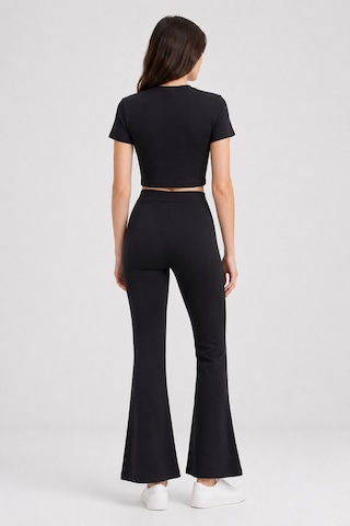 Mixray 2120 Kadın Crop T-shirt Ve Palazzo Pantolon Takım Siyah