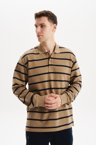 AR-MA Arma Erkek Regular Fit Çizgili %100 Pamuk Ringel Ottoman Kumaş Polo Yaka Ribanalı Sweatshirt K30554952502 Gri