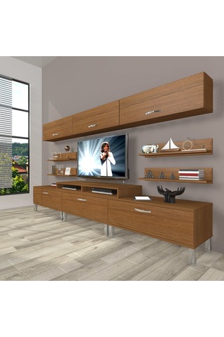 Decoraktiv Ekoflex 8y Slm Krom Ayaklı Tv Ünitesi Tv Sehpası Ceviz