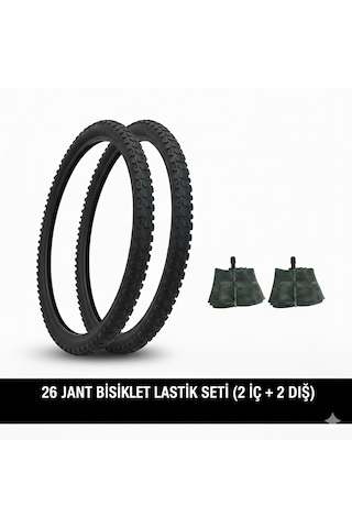 26 Jant Lastik Seti - 2 Dış Lastik 26x1.95 + 2 İç Lastik Oto Kalın Sibop - Takım Bisiklet Lastiği