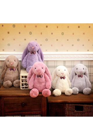 Uyku Arkadaşım Papyonlu Uzun Kulak Bunny Peluş Tavşan 65 Cm Beyaz